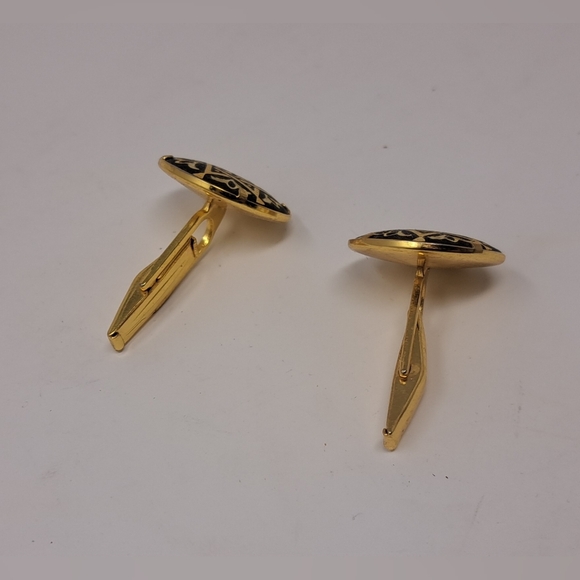 Vintage Men's Cufflinks 24 Karat Fine Gold 70s Spain Star Filigree Black Gold - Picture 9 of 13
